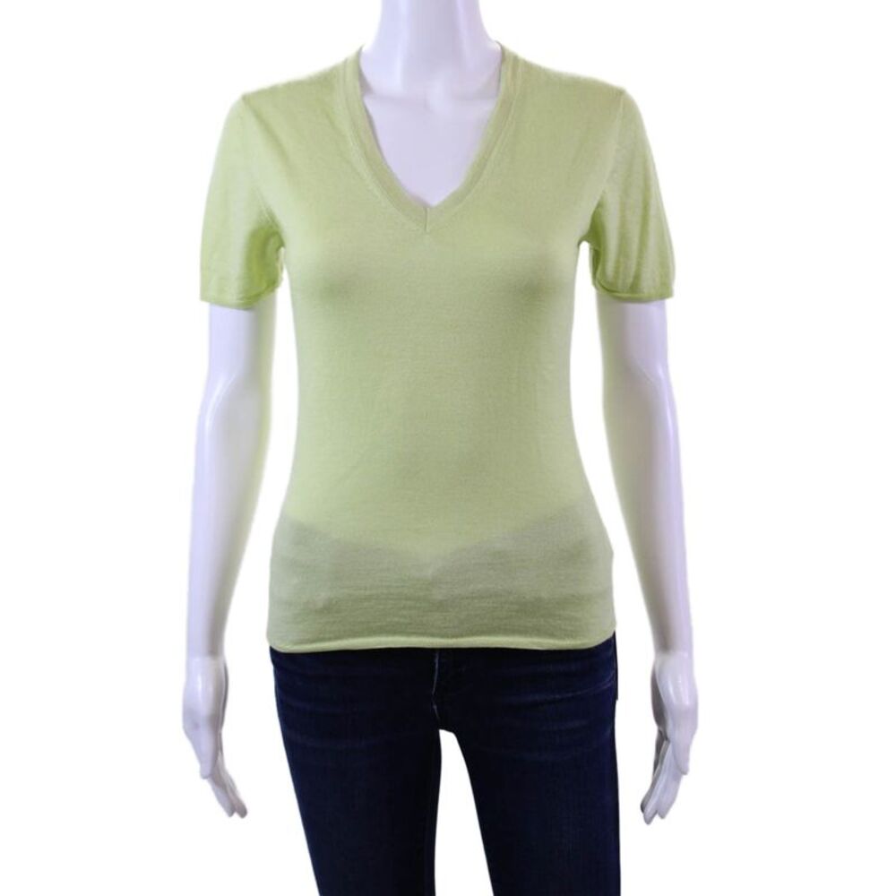 Cruciani Womens Short Sleeve V Neck Cashmere Knit Shirt Green Size IT 42